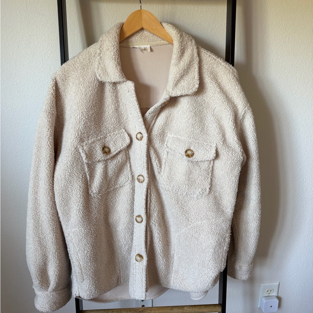 Wishlist Cream Teddy Sherpa Button Jacket